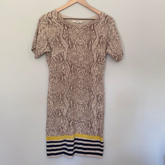 Loft Small Dress Short Sleeve Wool Sweater Dress Snakeskin Stripes Sweaterdress - Picture 1 of 7